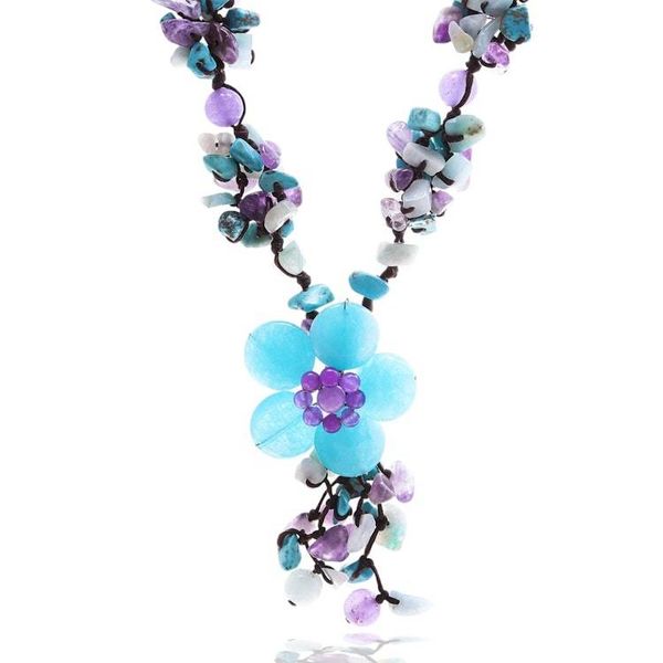 Alternate image for Knotted Quartz Howlite Amethyst Beaded Y Pendant Necklace Wintertime Flower