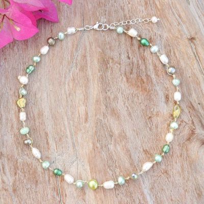 Alternate image for Beaded Necklace with Peacock Green and White Cultured Pearls Lush Elegance
