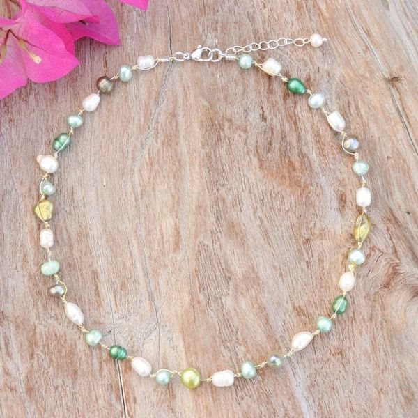 Alternate image for Beaded Necklace with Peacock Green and White Cultured Pearls Lush Elegance