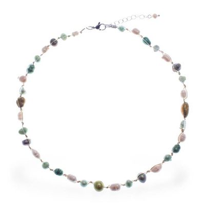 Alternate image for Beaded Necklace with Peacock Green and White Cultured Pearls Lush Elegance