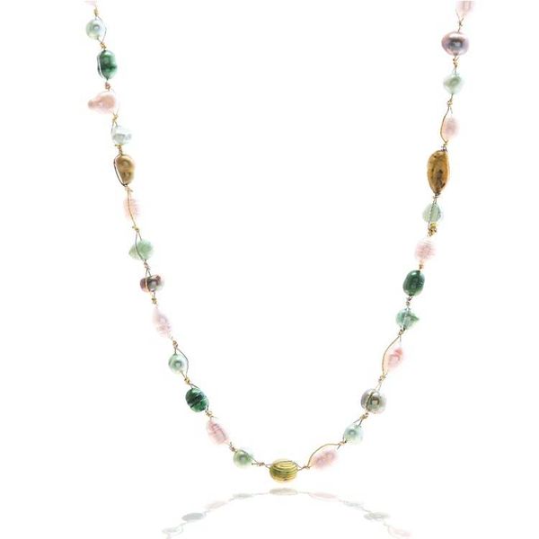 Alternate image for Beaded Necklace with Peacock Green and White Cultured Pearls Lush Elegance