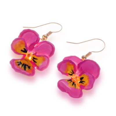 Alternate image for Pink and Yellow Natural Pansy Flower Hook Dangle Earrings Tropical Blossom