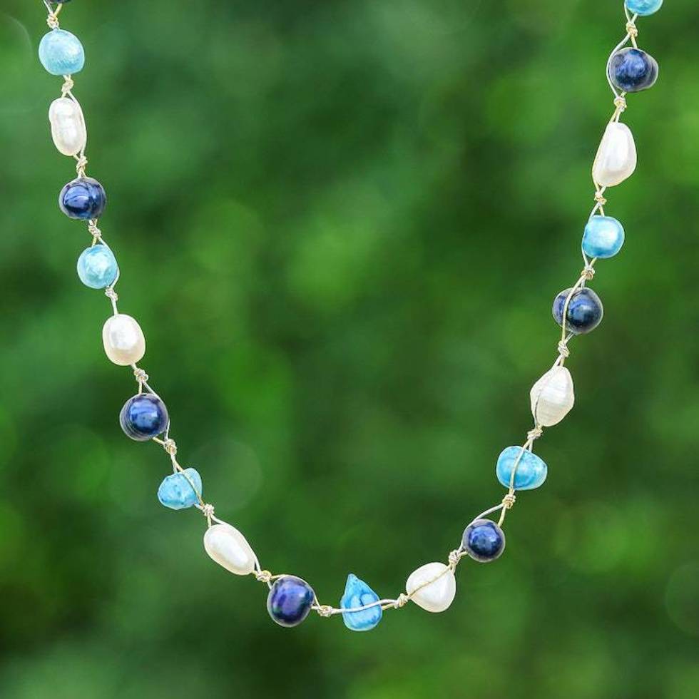 Semibaroque Potato and Round Cultured Pearl Beaded Necklace 'Oceanic Elegance'
