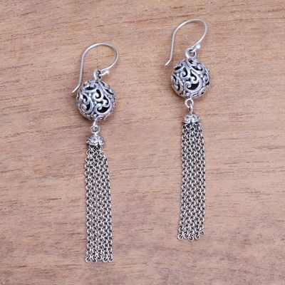 Primary image for Swirl Pattern Sterling Silver Chandelier Earrings from Bali Forest Orbs