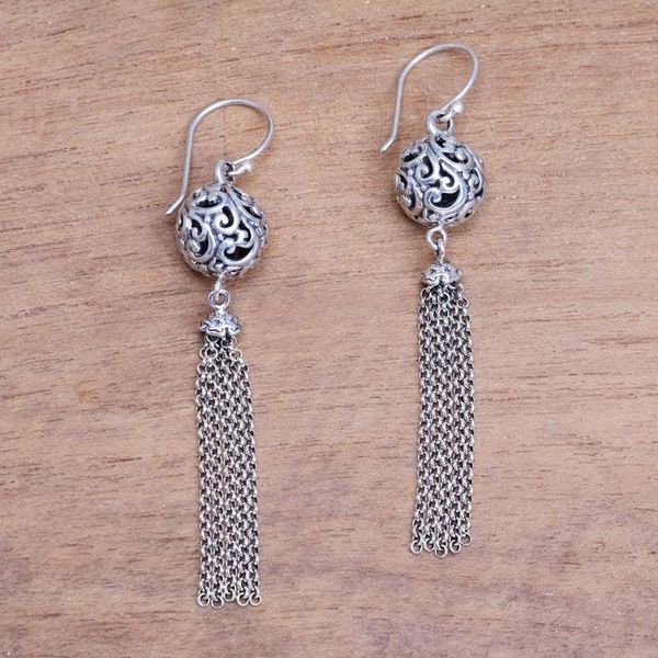 Alternate image for Swirl Pattern Sterling Silver Chandelier Earrings from Bali Forest Orbs