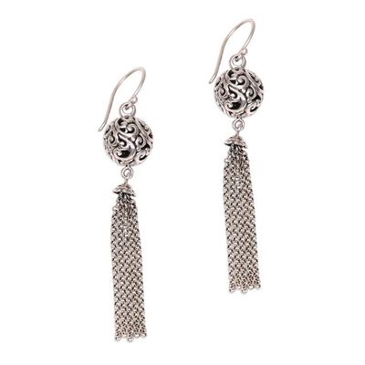 Alternate image for Swirl Pattern Sterling Silver Chandelier Earrings from Bali Forest Orbs