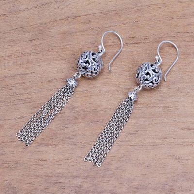 Alternate image for Swirl Pattern Sterling Silver Chandelier Earrings from Bali Forest Orbs