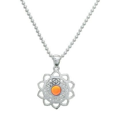 Alternate image for Openwork Carnelian Silver Chakra Floral Pendant Necklace Blooming in Red