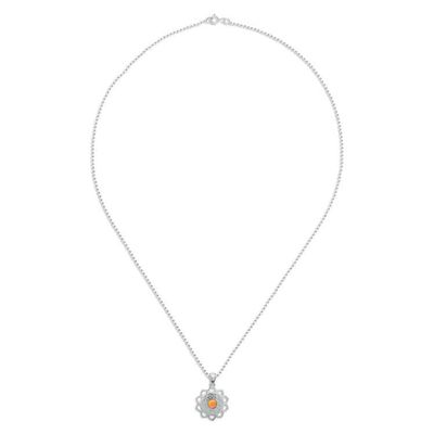 Alternate image for Openwork Carnelian Silver Chakra Floral Pendant Necklace Blooming in Red