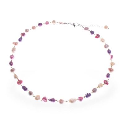 Alternate image for Beaded Necklace with Purple Pink Grey White Cultured Pearls Sweet Elegance