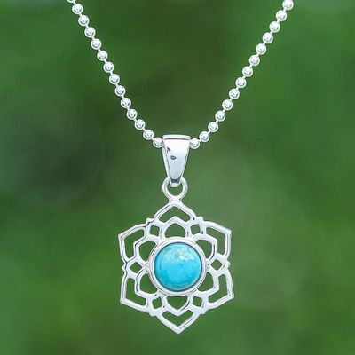 Alternate image for High-Polished Floral Recon Turquoise Pendant Necklace Frozen Peace