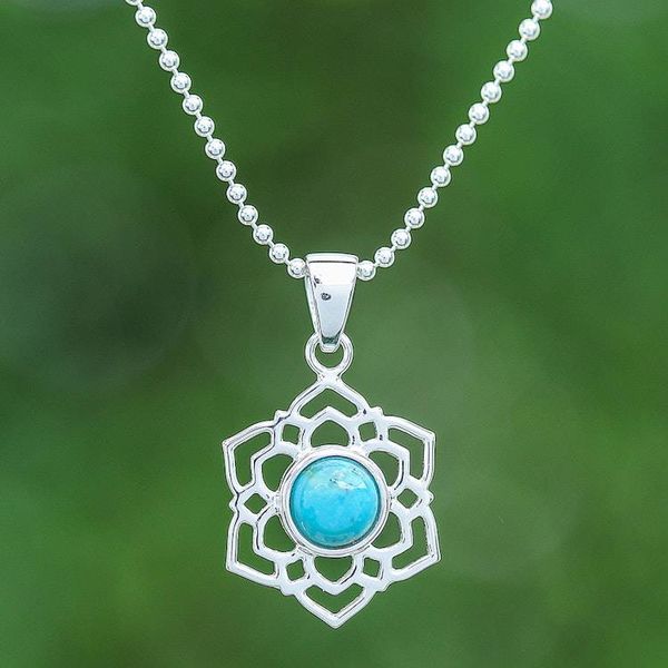 Alternate image for High-Polished Floral Recon Turquoise Pendant Necklace Frozen Peace