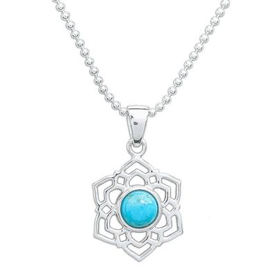 Alternate image for High-Polished Floral Recon Turquoise Pendant Necklace Frozen Peace
