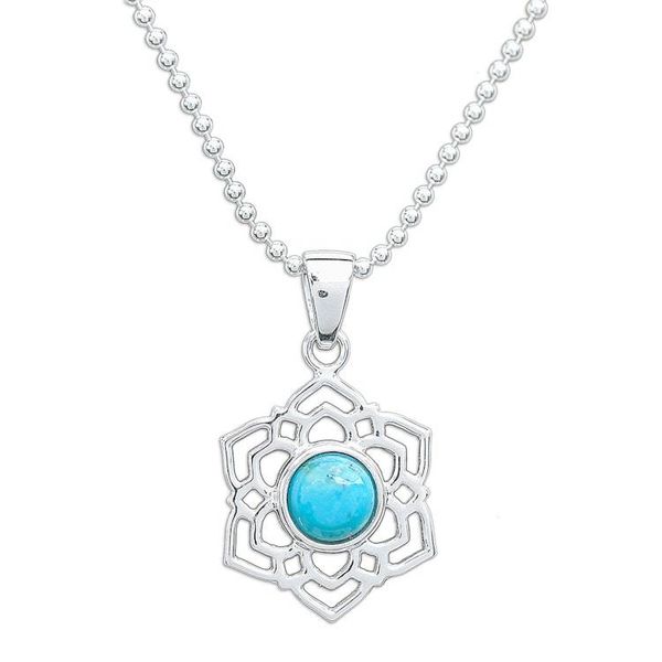 Alternate image for High-Polished Floral Recon Turquoise Pendant Necklace Frozen Peace