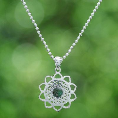 Primary image for Reconstituted Turquoise Silver Floral Pendant Necklace Blooming in Green