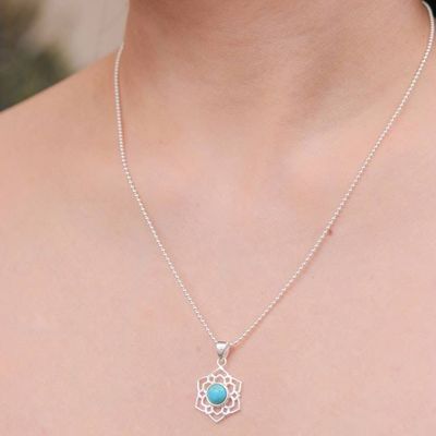 Alternate image for High-Polished Floral Recon Turquoise Pendant Necklace Frozen Peace