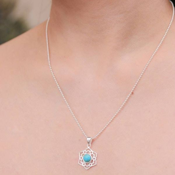 Alternate image for High-Polished Floral Recon Turquoise Pendant Necklace Frozen Peace