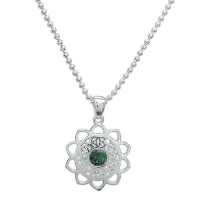Alternate image for Reconstituted Turquoise Silver Floral Pendant Necklace Blooming in Green