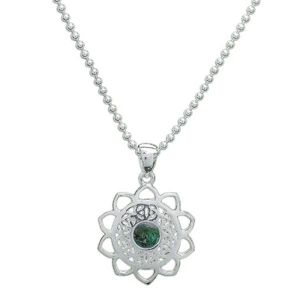 Alternate image for Reconstituted Turquoise Silver Floral Pendant Necklace Blooming in Green