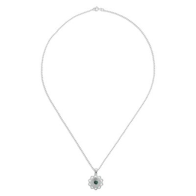 Alternate image for Reconstituted Turquoise Silver Floral Pendant Necklace Blooming in Green