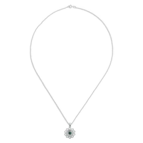 Alternate image for Reconstituted Turquoise Silver Floral Pendant Necklace Blooming in Green