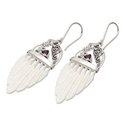 Alternate image for Garnet  Sterling Silver Feathers Dangle Earrings from Bali Morning Feathers
