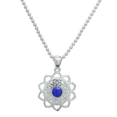 Alternate image for Openwork Lapis Lazuli Silver Chakra Floral Pendant Necklace Blooming in Blue