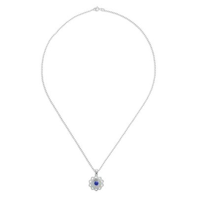 Alternate image for Openwork Lapis Lazuli Silver Chakra Floral Pendant Necklace Blooming in Blue