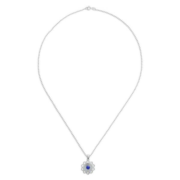 Alternate image for Openwork Lapis Lazuli Silver Chakra Floral Pendant Necklace Blooming in Blue