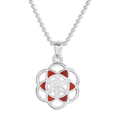 Alternate image for Carnelian Silver Chakra Floral Geometric Pendant Necklace Red Floral Geometry