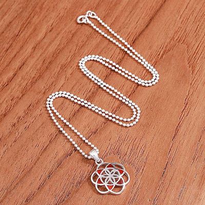 Alternate image for Carnelian Silver Chakra Floral Geometric Pendant Necklace Red Floral Geometry