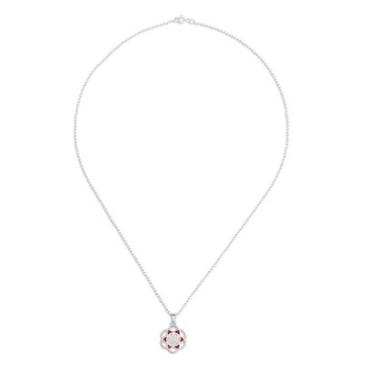 Alternate image for Carnelian Silver Chakra Floral Geometric Pendant Necklace Red Floral Geometry