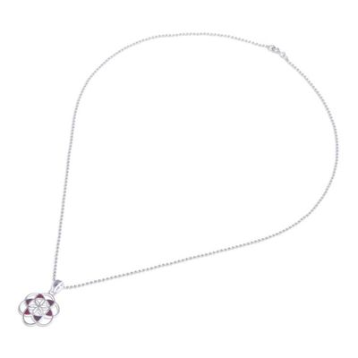 Alternate image for Carnelian Silver Chakra Floral Geometric Pendant Necklace Red Floral Geometry