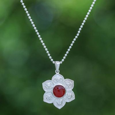Primary image for Natural Carnelian and Sterling Silver Floral Necklace Chakra Fiery Spirit