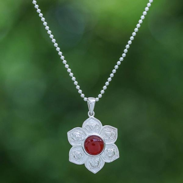 Alternate image for Natural Carnelian and Sterling Silver Floral Necklace Chakra Fiery Spirit
