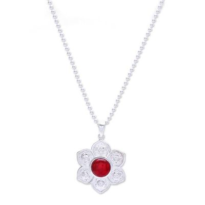 Alternate image for Natural Carnelian and Sterling Silver Floral Necklace Chakra Fiery Spirit