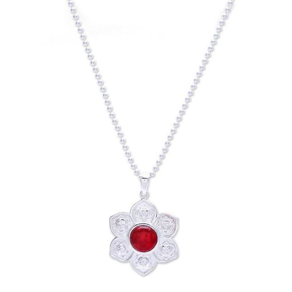 Alternate image for Natural Carnelian and Sterling Silver Floral Necklace Chakra Fiery Spirit