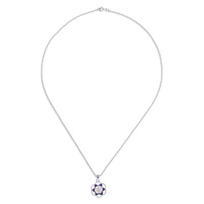 Alternate image for Lapis Lazuli Silver Chakra Floral Geometric Pendant Necklace Blue Floral Geometry