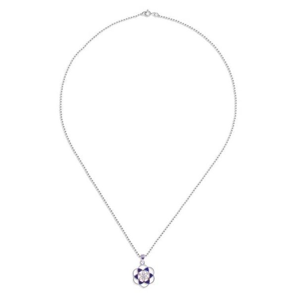 Alternate image for Lapis Lazuli Silver Chakra Floral Geometric Pendant Necklace Blue Floral Geometry
