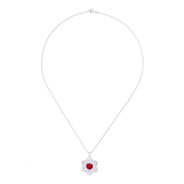 Alternate image for Natural Carnelian and Sterling Silver Floral Necklace Chakra Fiery Spirit