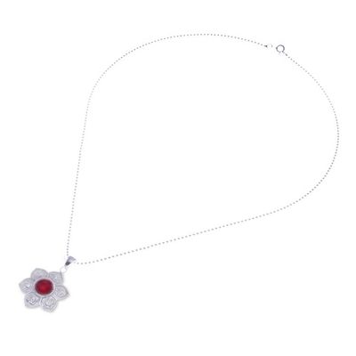Alternate image for Natural Carnelian and Sterling Silver Floral Necklace Chakra Fiery Spirit