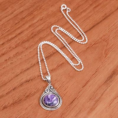Alternate image for Polished and Oxidized Natural Charoite Pendant Necklace Waves of Change