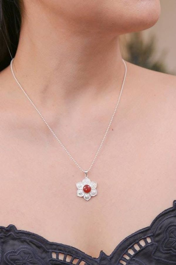 Alternate image for Natural Carnelian and Sterling Silver Floral Necklace Chakra Fiery Spirit