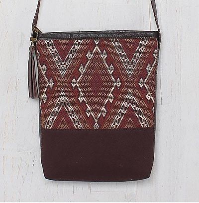 Primary image for Thai Handwoven Cotton Shoulder Bag with Leather Accents Northern Thai Charm