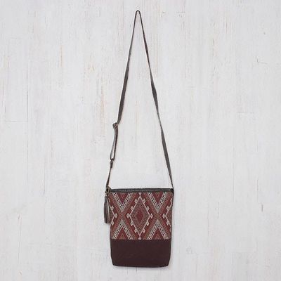 Alternate image for Thai Handwoven Cotton Shoulder Bag with Leather Accents Northern Thai Charm
