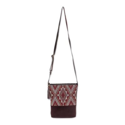 Alternate image for Thai Handwoven Cotton Shoulder Bag with Leather Accents Northern Thai Charm