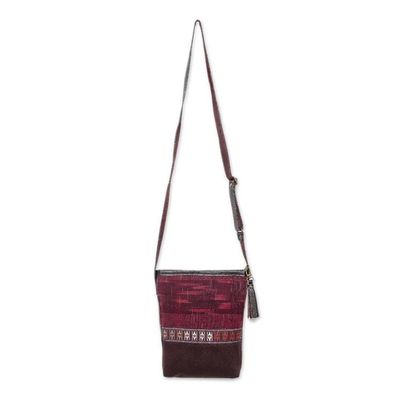 Alternate image for Thai Handwoven Cotton Shoulder Bag with Leather Accents Northern Thai Charm