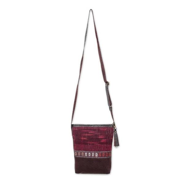Alternate image for Thai Handwoven Cotton Shoulder Bag with Leather Accents Northern Thai Charm
