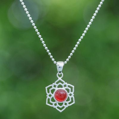 Primary image for High-Polished Floral Natural Carnelian Pendant Necklace Frozen Courage