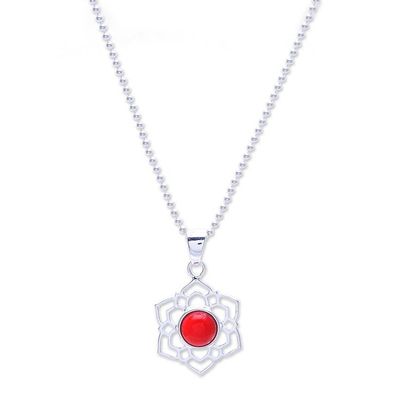 Alternate image for High-Polished Floral Natural Carnelian Pendant Necklace Frozen Courage
